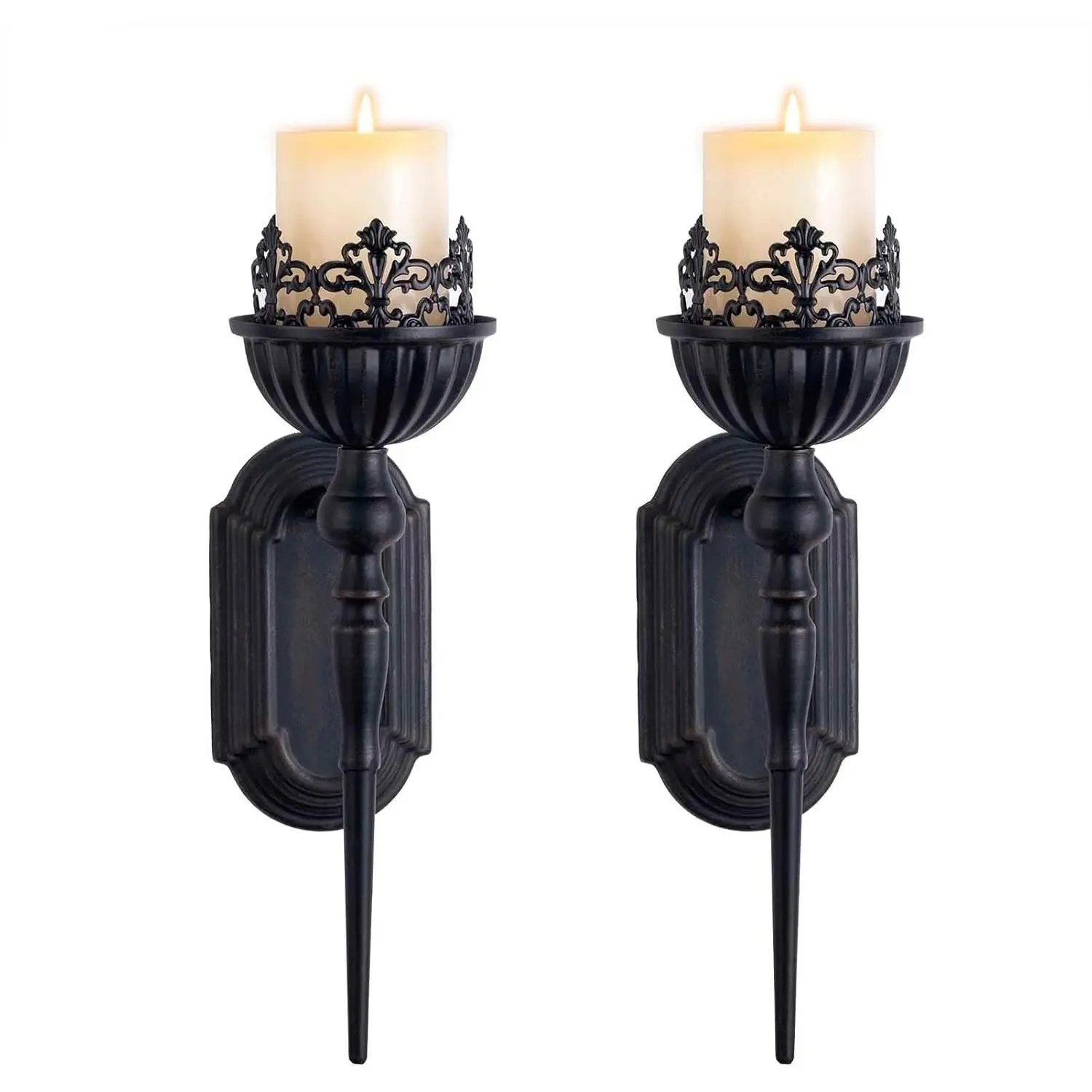 Gothic Wall Sconce Candle Holder (Set of 2) Black Crown and Scepter Design Wall-Mount Metal Candle Holders Hanging Iron Wall Candle Sconce Holder for Living Room, Bathroom, Dining Room