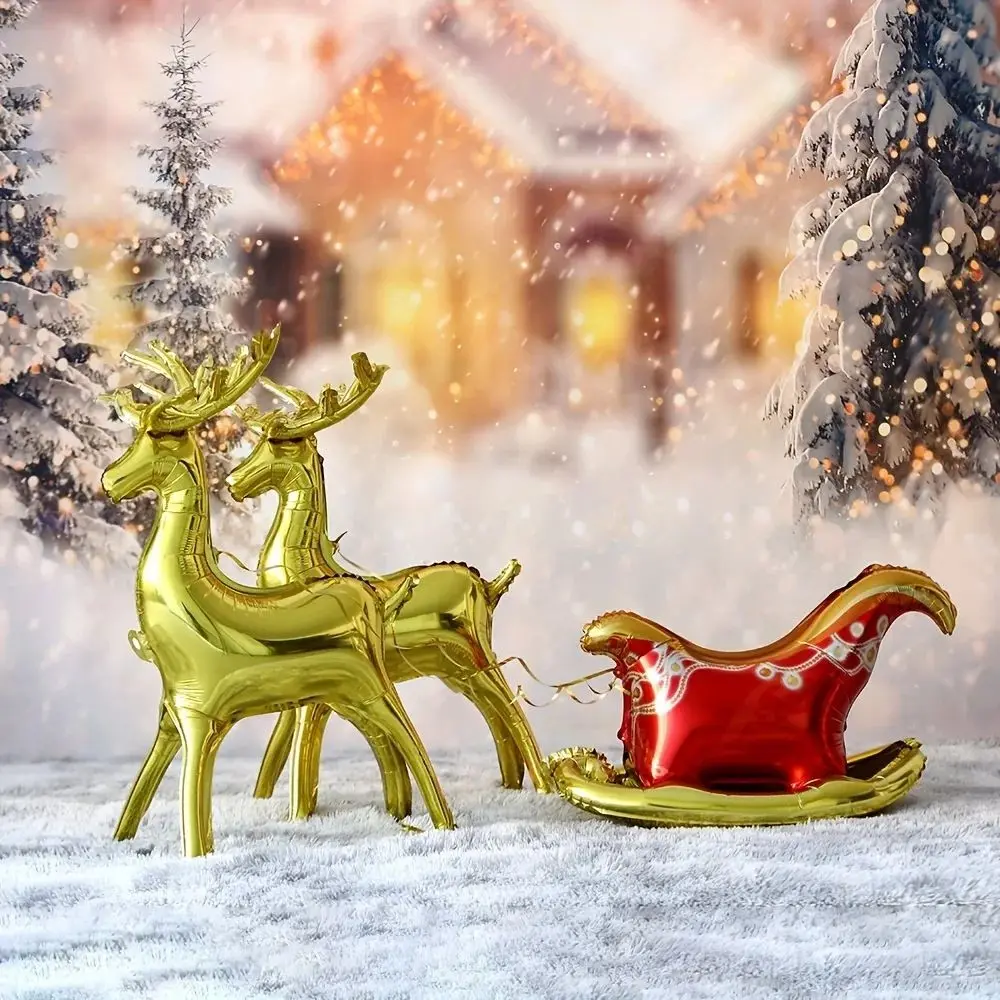 Christmas Standing Reindeer and Sleigh Aluminum Foil Balloon, Store Window Decor, Christmas, New Year, Winter Party Decoration
