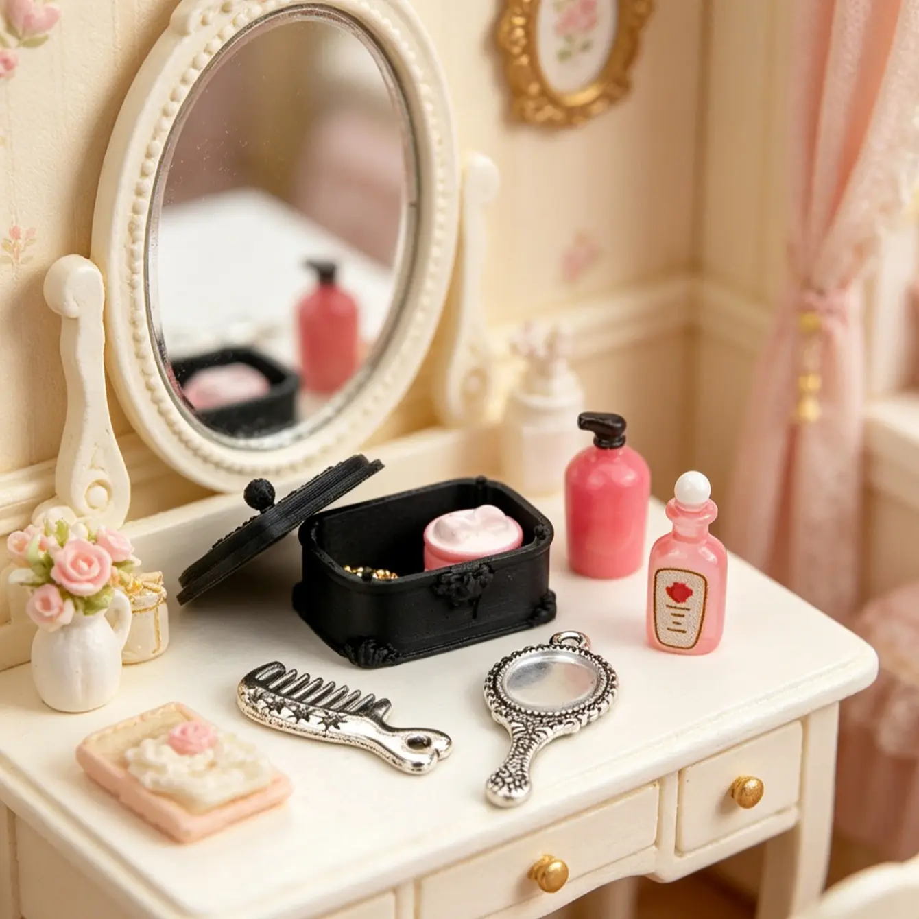 Miniature Makeup Box Set for Dollhouses, 1/6 and 1/12 Scale, Photography Props, Micro Landscape Decor, Small Gift, Home Statue Ornament