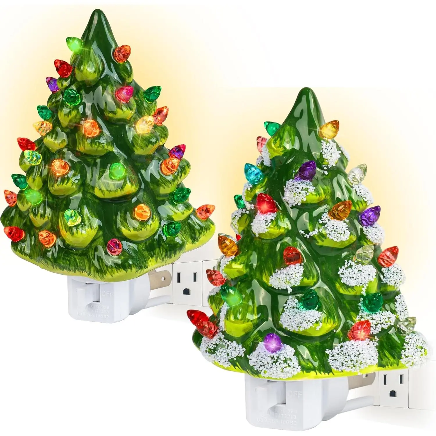 2 Pack Ceramic Christmas Tree Night Light, UL Certified Nightlight Plug in,  Christmas Decorations Indoor, Room  Decor and Accessories, Night Light for /Adults
