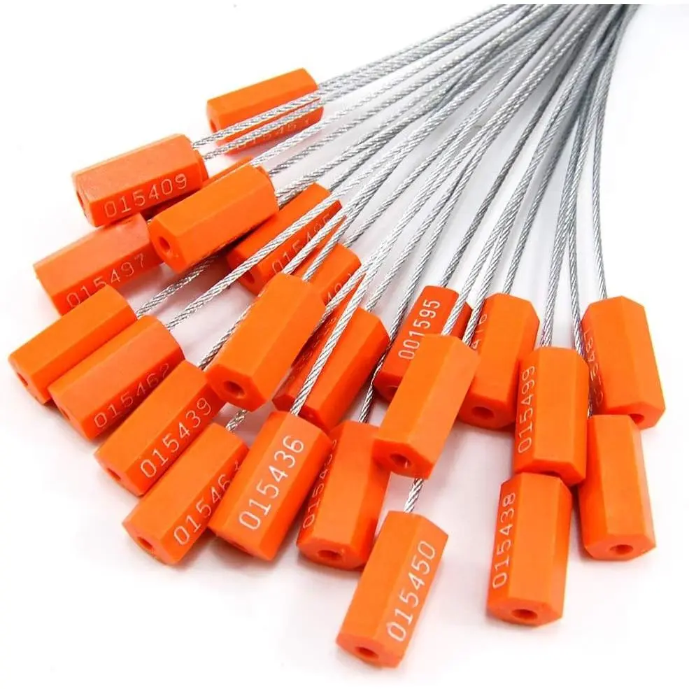 20pcs Security Marking Cable Seals Tamper Proof Steel Wire Seal Numbered Shipping Seals Disposable Pull Tight Self-Locking Cable Seal Truck,Trailers, Cargo, Containers Seal Ties Straps (Orange, 20pcs)