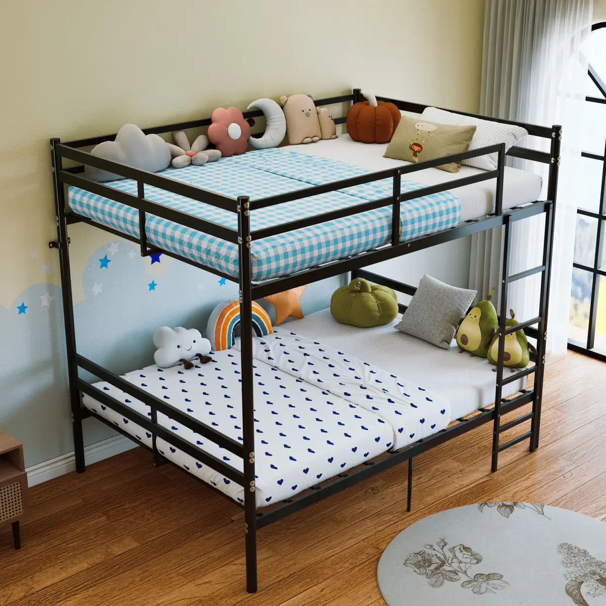 [Bellemave] Twin Over Twin Metal Bunk Bed with Built and Safety Guardrail, Space-Saving Twin Bunk Beds for Teens and Adults