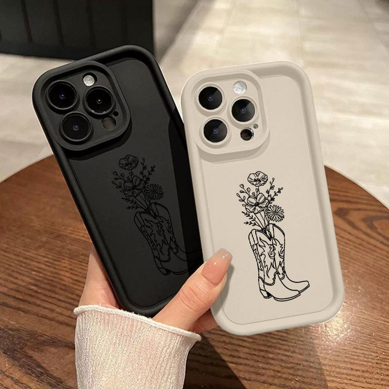 Phone Case Compatible for iPhone 16 15 14 Pro Max 13 12 11 XR XS Plus E Western Cowboy Boots Pattern TPU Lens Protection Durable Soft Cover Gift