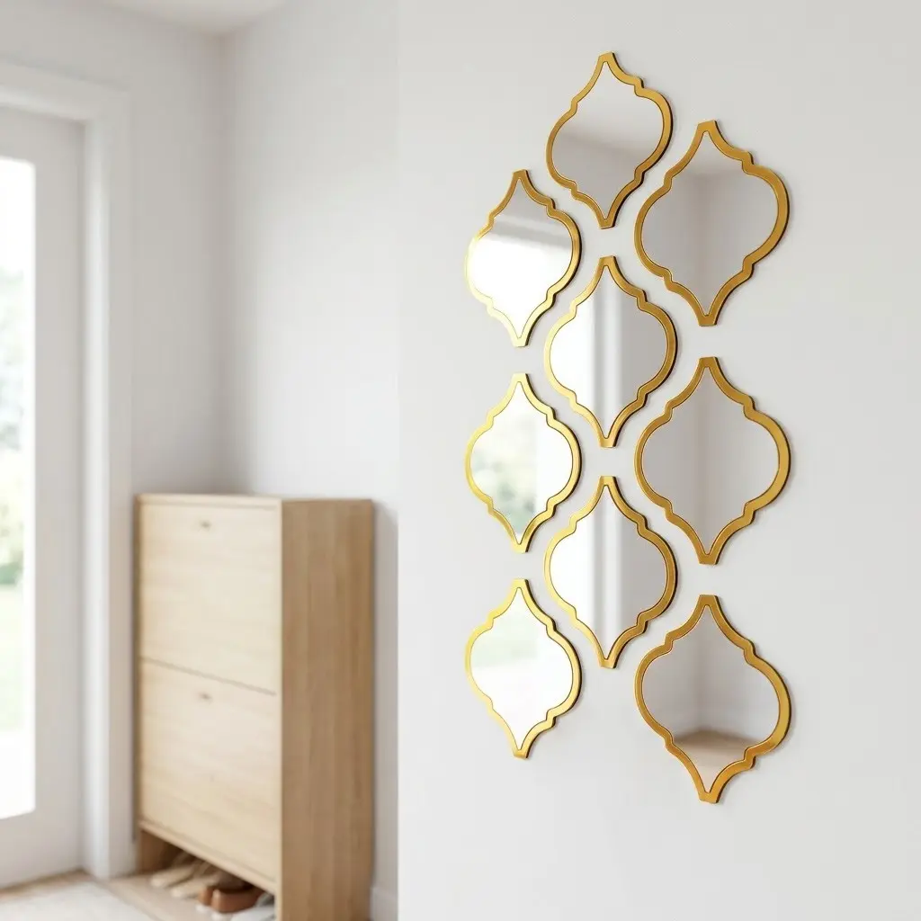 9/12 Pcs Moroccan Artistic Acrylic Wall Mirror Tiles - Self Adhesive DIY Peel and Stick Decorative Mirror Panels Wall Stickers for Living Room, Bedroom, Bathroom, Entryway, Office & Wedding Party Home Decor Sticker Decoration