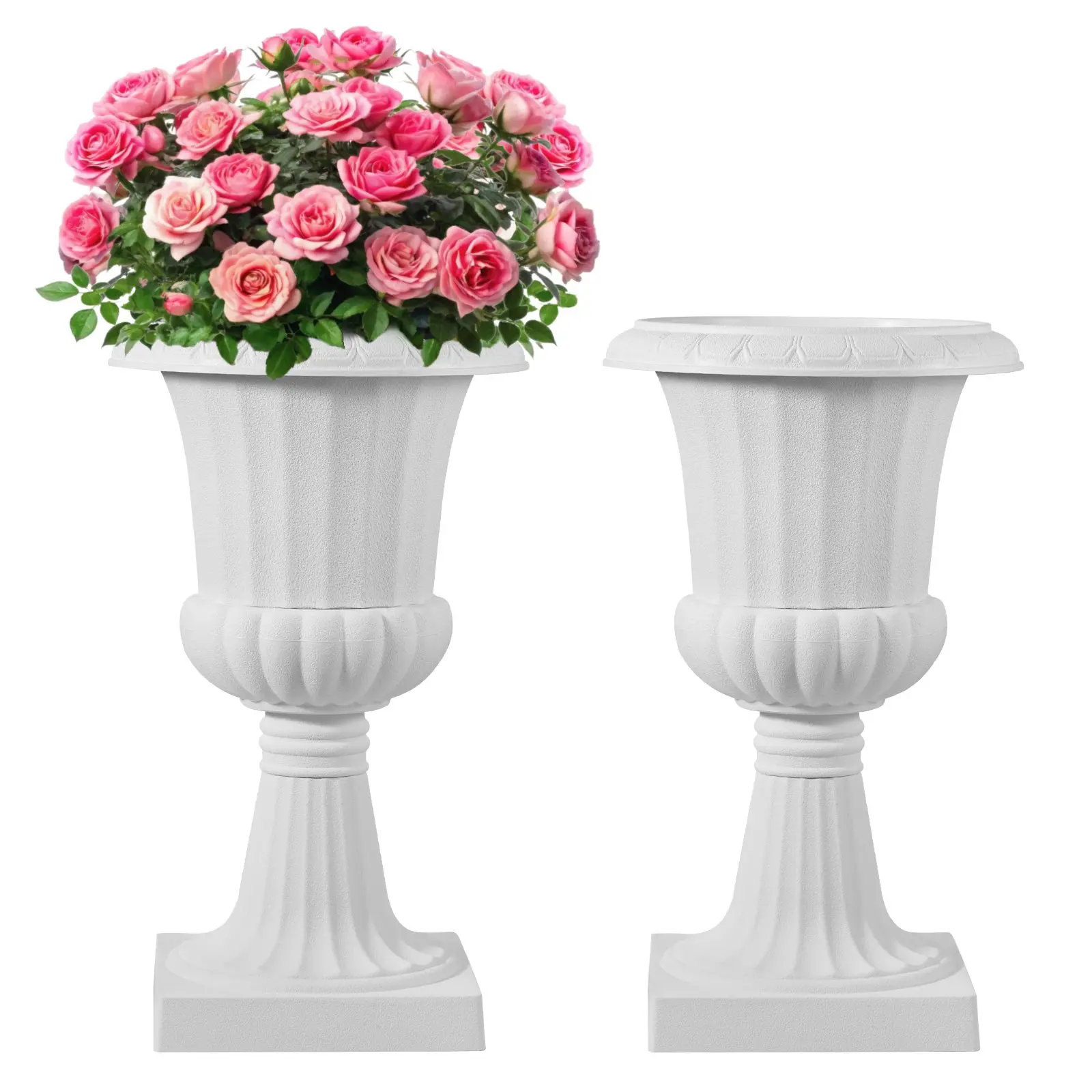 VEVOR Lightweight Plastic Urn Form Planters, 2-Pack White Classic 15.8x26.4in Flower Pots with Twist Lock, Front Porch Planters for Wedding, Gardens, Indoor Outdoor Decoration, Party, Pedestal Planter