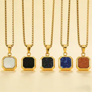Titanium Steel Hip-Hop Pendant with Blue Turquoise, Geometric Non-Fading Unisex Fashion Necklace