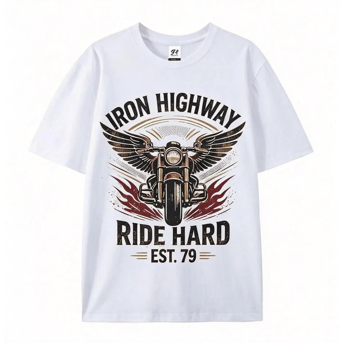 Men's Vintage Winged Iron Highway Motorcycle Graphic Oversized Cotton Short-Sleeve T-Shirt - Menswear Tops, Classic Retro Biker Outfit, Comfort Casual Tee, Perfect Gift For Motorcycle Lovers, Shortsleeve