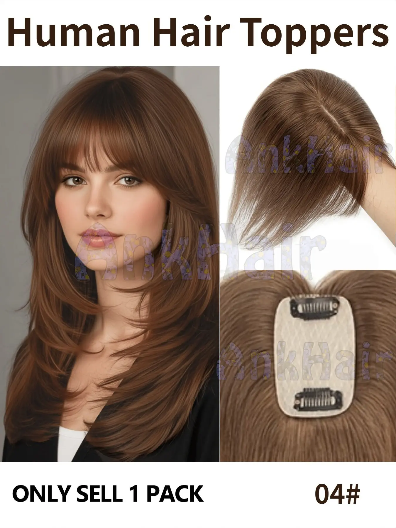 Real Human Hair Toppers for Women, Hair Extensions, 360° Bangs 3D Hair Pieces, Thinning Hair Bangs, 20-30cm, Cover Hair, Enhance Effect