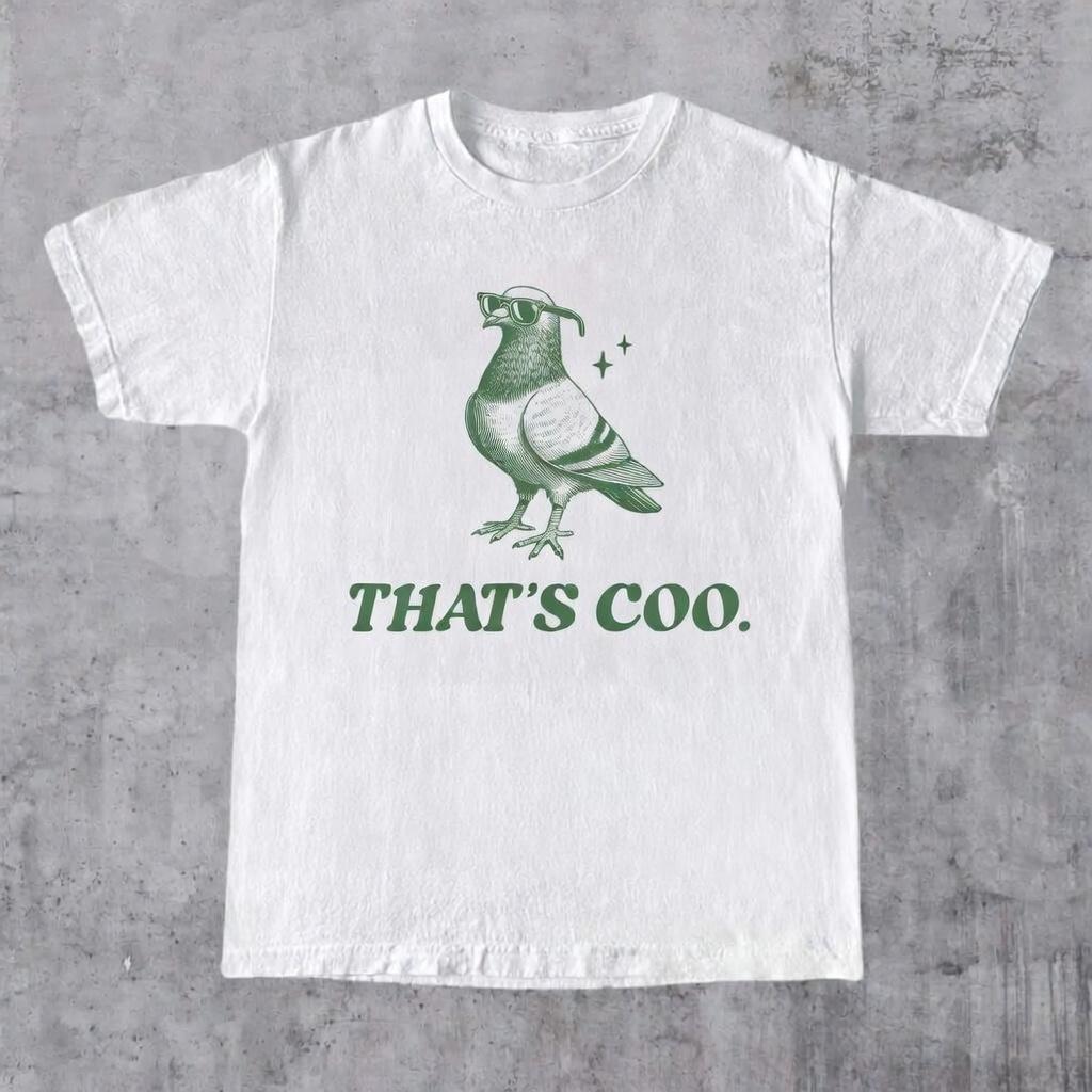 That's Coo Funny Pigeon T-Shirt, Retro Graphic Design, Unisex Oversized Washed Style, Ideal Silly Gift for Pigeon Lovers