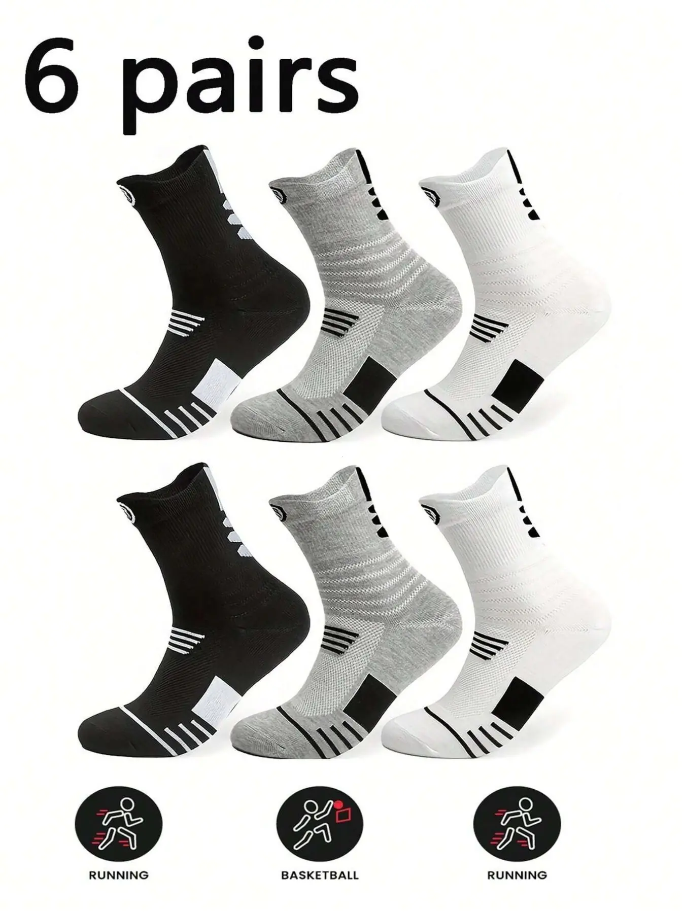 Men's Sporty Basketball Socks, Compressive Running Outdoor Socks, Breathable Sweat-Wicking, All Seasons, High Top Comfortable Soft Thick Shockproof Non-Slip Socks
