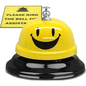 Call Bell with Ding Sign Sticker, 3.3Inch - Large Yellow Desk Service Bell for Restaurant, Hotel, Office, Kitchen, Party