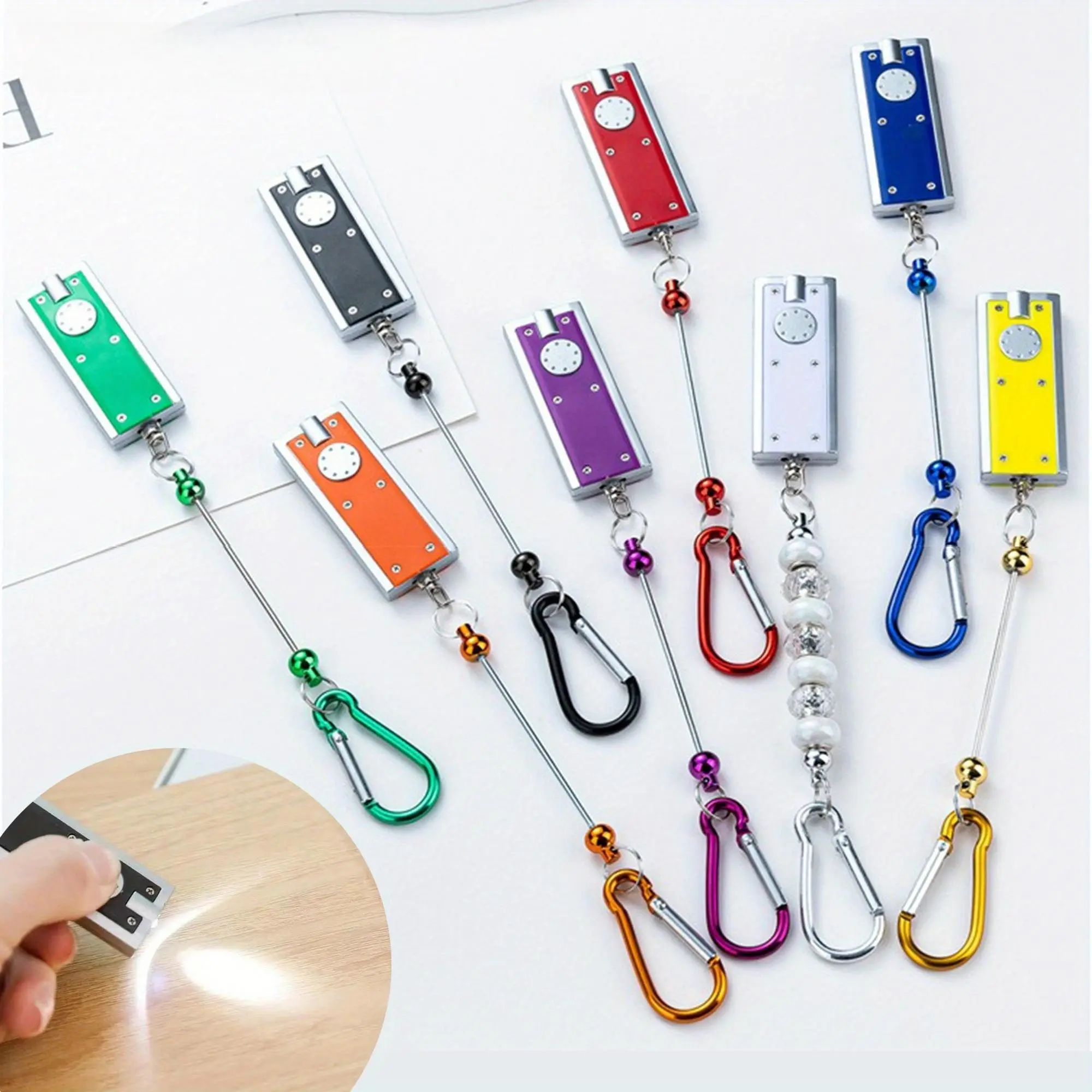 Unisex Blank DIY Beadable Keychain Sets (8/16/24 Packs) - 8 Beadable Bars, 8 Mini LEDs, Bulk Jewelry Craft & Gift Making Supplies