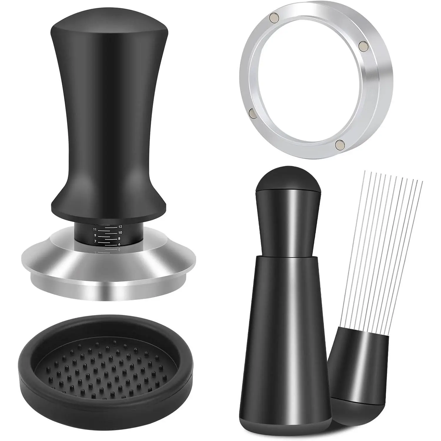 54mm Stainless Steel Espresso Accessories Kit for Coffee Lovers - Ergonomic Design Spring-Loaded Calibrated Tamper, Precision-Engineered WDT Tool, Dosing Funnel for Breville 54mm Espresso Machines, Portafilters, Spring-Loaded Tamper
