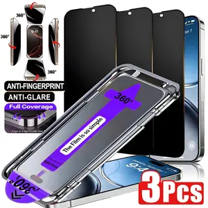 3-Pack 360° Full Coverage Tempered Glass Privacy Screen Protector, Auto Alignment, Compatible with iPhone 11-17 Series