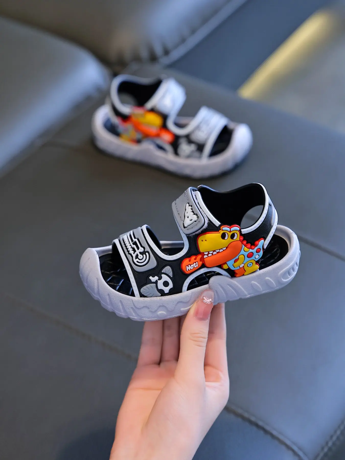 Kids Cartoon Dinosaur Sandals, Soft Sole Summer Beach Shoes, PVC Upper Rubber Sole, Cute Style Less Than Ankle Height, Boys' Footwear