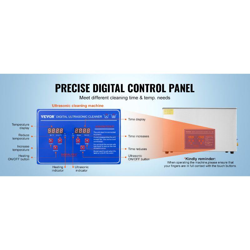 VEVOR Professional Ultrasonic Cleaner, 30 L Ultrasonic Jewelry Cleaner with Digital Timer Heater, Stainless Steel Industrial Sonic Cleaner 40kHz for Glasses, Watches, Rings, Small Parts