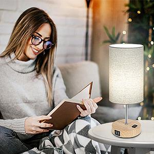 Black Touch Control Table Lamp Set of 2, with 2 USB Charging Ports&AC Outlet, 3-Way Dimmable Bedside Nightstand Lamps with Fabric Lampshade Modern Mood Lighting for Reading, Bedroom, Living Room, A19 LED Bulbs Included