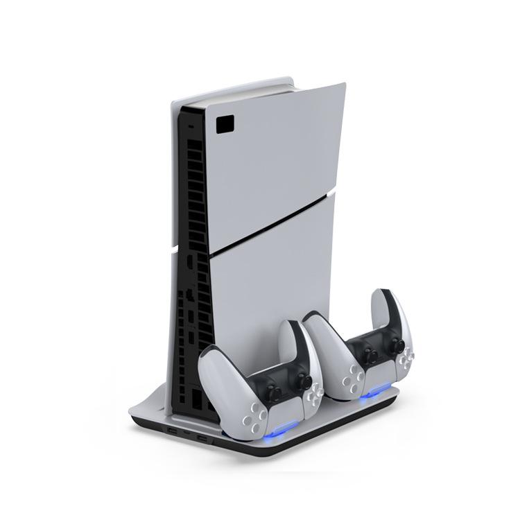 MOBIBLOOM Compatible PS5/PS5 Slim/PS5 Pro Multifunction Cooling Fan Base Stand, Charging Station for PS5 Gaming Controller, Blue Light, Game Accessory with Battery Protection Function