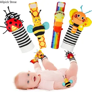 Infinno Baby Wrist Rattle Socks and Foot Finder Set for Newborns 0-12 Months, Infant Sensory Toys for Early Development, Soft Baby Rattle Socks for Boys and Girls, Cute Baby Shower Gift & Montessori Learning Play Set