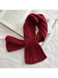 Cross-knit Korean-style twisted neck warmer, versatile lazy scarf, red winter solid-color scarf