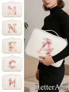 Floral Letter A-Z Laptop Bag, Cable Organizer, Portable Laptop Protector for 13-16 Inch Laptops, Perfect Gift for Family and Friends