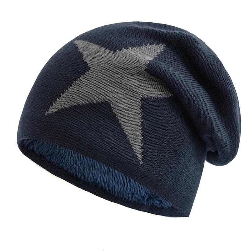 New Unisex Slouchy Winter Hats Five Star Pattern Warm Hats For Men Women Plush Fur Lined  Fashion Ski Beanie Cap