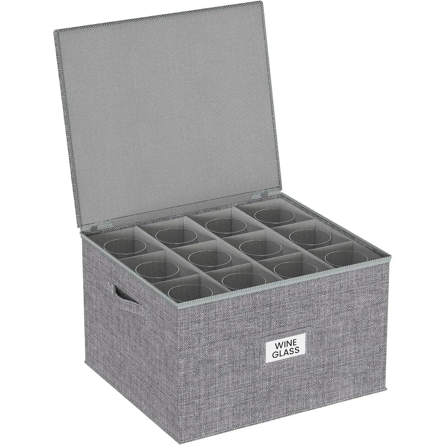 Glass Storage Box with Dividers, Stemware Storage Containers |  Glass Storage with 12 Compartments, Reinforced Construction & Stackable Design,  for Moving Stemware, Grey