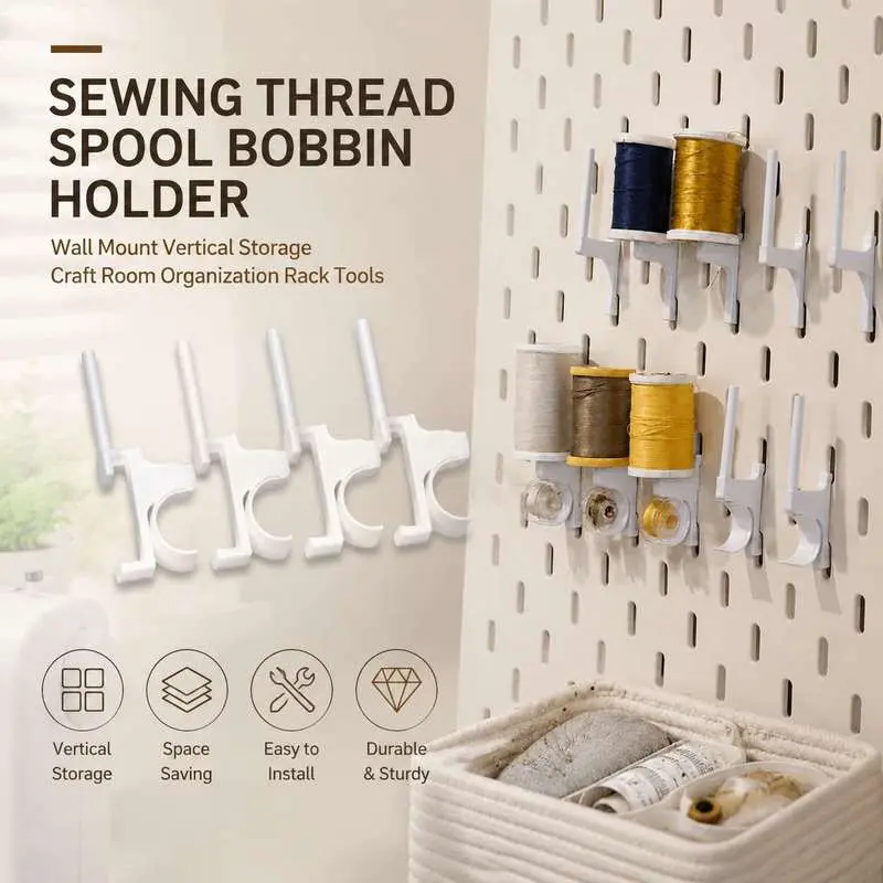 Sewing Thread Spool Bobbin Holder Wall Mount Vertical Storage Craft Room Organization Rack Tools