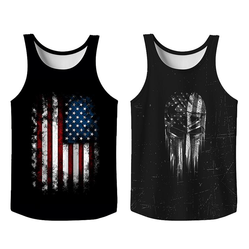 Stylish 2 Pack USA Flag Print Tank Top, Summer Men Clothes Slim Fit Apparel, Trendy T-shirts Big and Tall Gym Workout Running Tee, Comfy Casual Sleeveless
