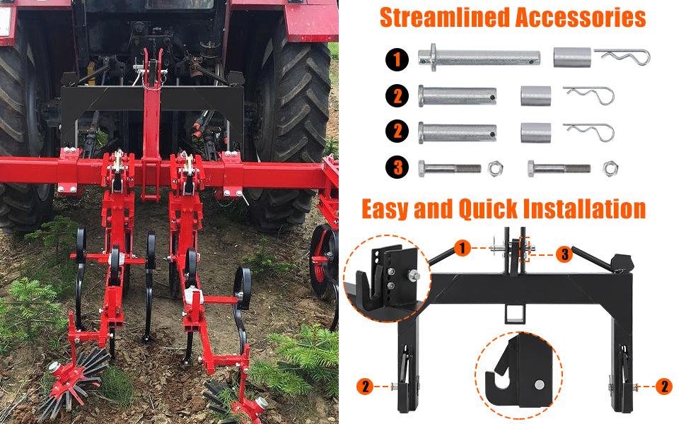 【GARVEE】 Introducing the GARVEE 3 Point Quick Hitch, designed for tractors with a robust 3000 lbs lifting capacity. Available in vibrant colors, it's perfect for efficient and reliable agricultural tasks.