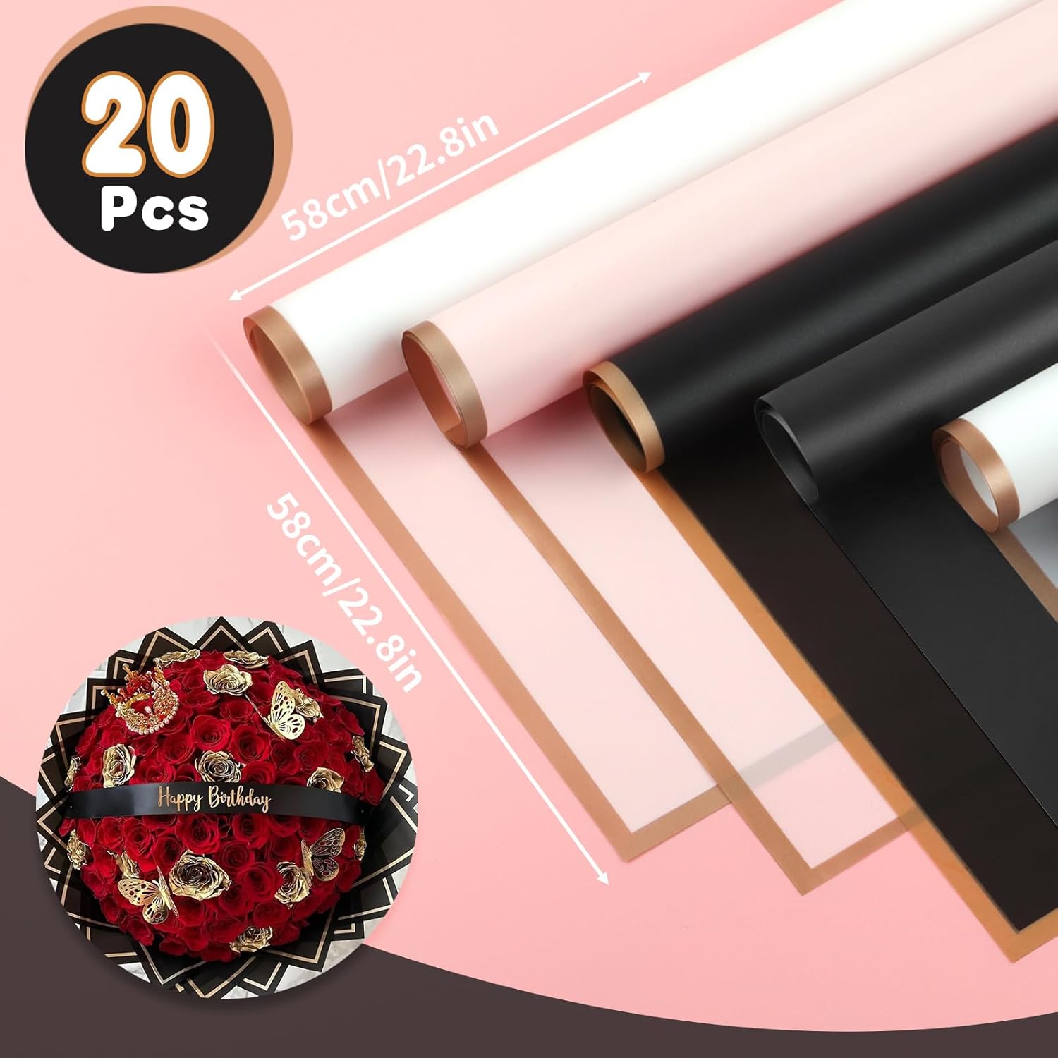 20 Sheets Flower Wrapping Paper  Floral Bouquet Wrapping Paper  Edge Korean Florist Bouquet Supplies for DIY Crafts Packaging Bouquet Wedding Birthday  22.8x22.8 inch )