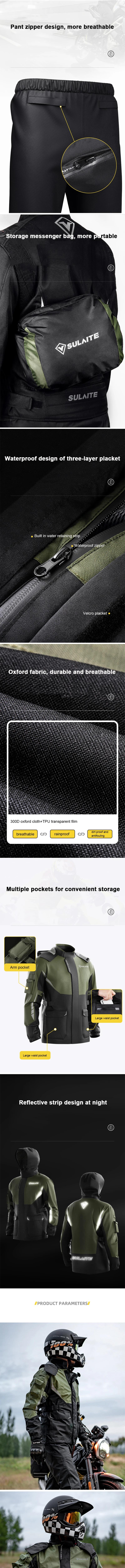 Waterproof Motorcycle Rider Raincoat Suit Reflective Cycling Raincoat Jacket Pants Men's and Women's Suit Green