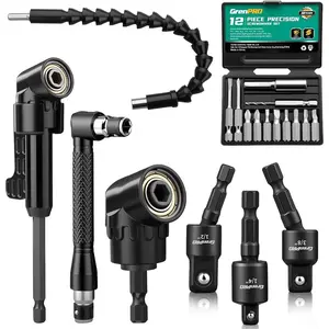19 Pcs Flexible Drill Bit Extension Kit, Includes 2 Pcs 105° Right Angle Drill Attachment, 3 Pcs Rotatable Socket Adapter, 10+2 Pcs Screwdriver Bits & Bendable Extension for Tight Spaces