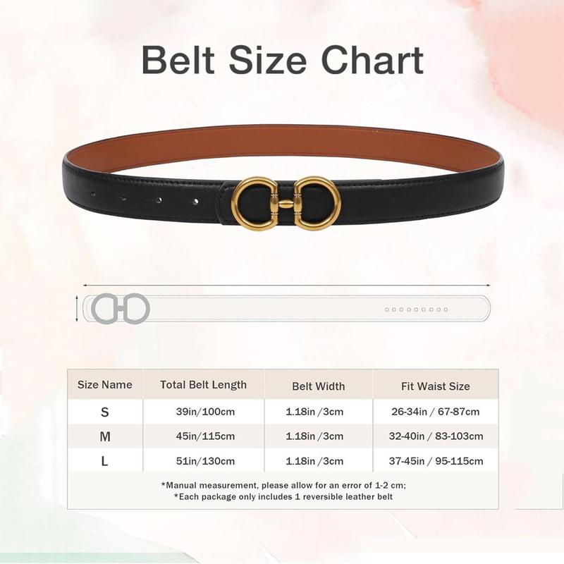 AWAYTR Elegant Reversible Belt for Women Two-in-One Ladies Fashion PU Leather Belts with Horseshoe Buckle for Jeans Dress Style