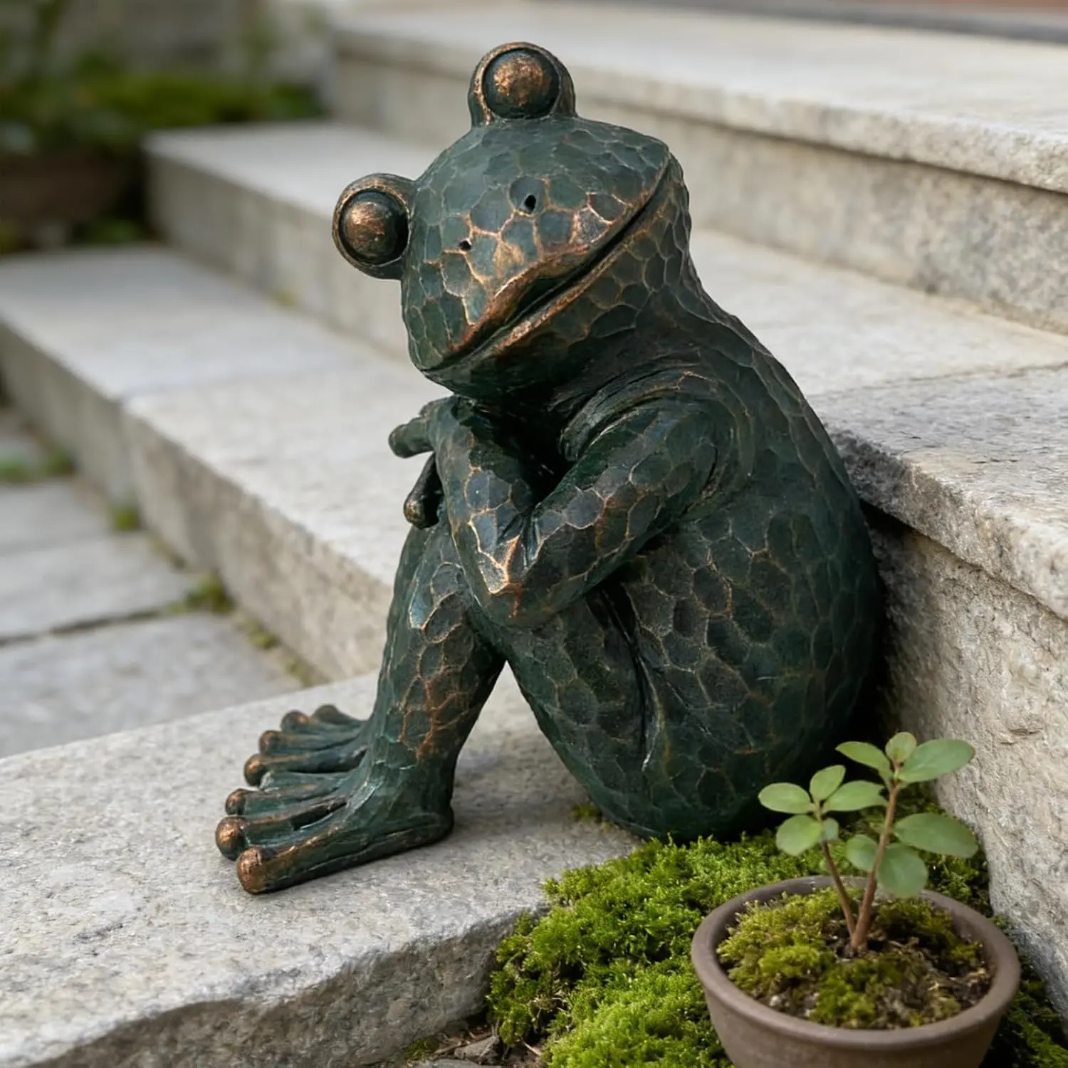 Verdigris Meditating Frog Garden Statue, 9.8" H | Hand-painted verdigris finish Weather-resistant  craft Serene zen frog design Indoor & outdoor decor
