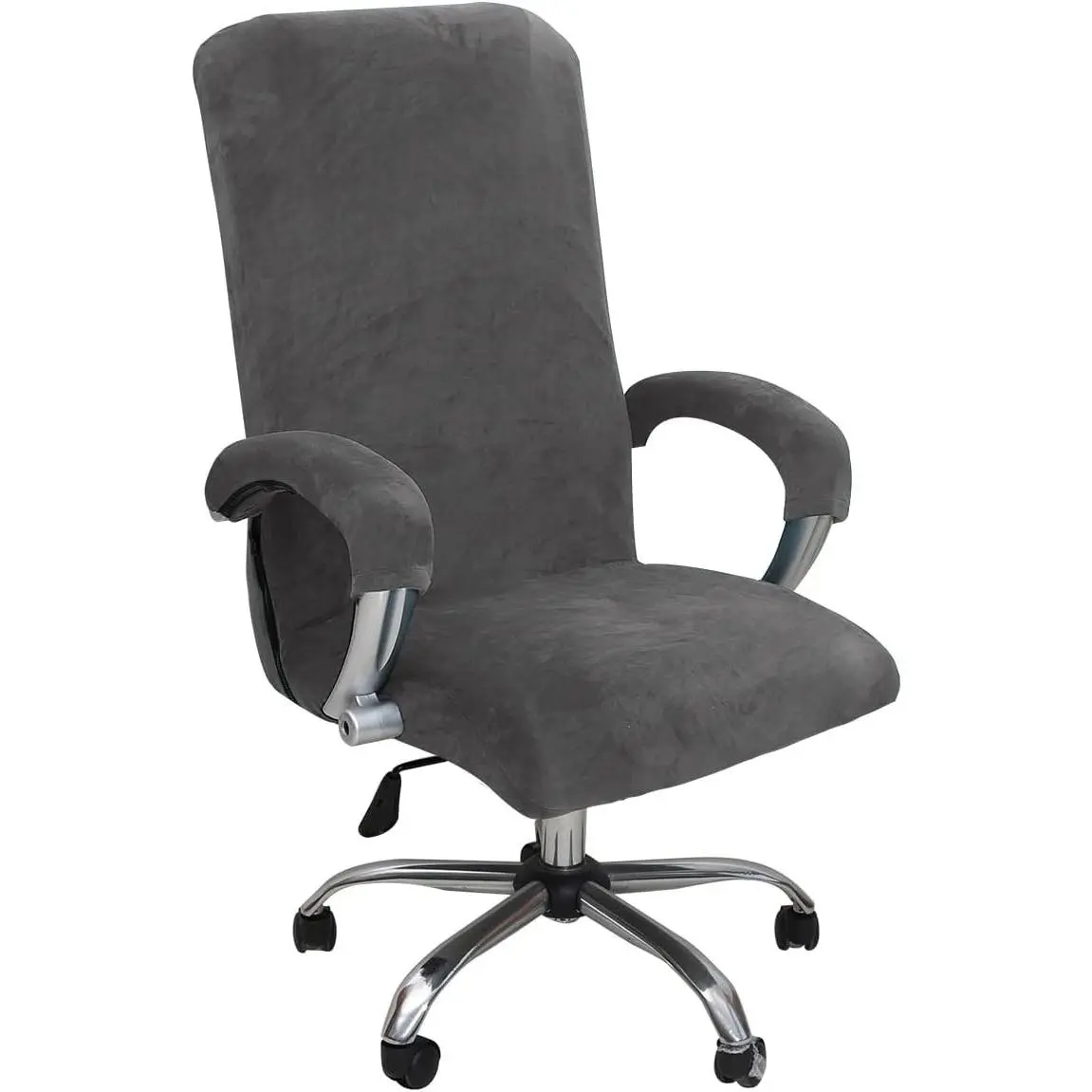 Velvet Plush Executive Office Chair Cover, Gray, XL - Stretchable Ergonomic Cat Proof Protector for Mesh Chairs with Wheels & Armrests, Comfy Rolling Chair CoverGift