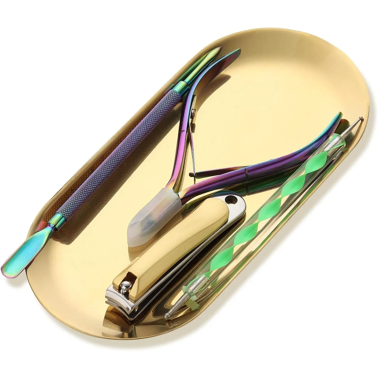 1 count Manicure Tools Storage Tray, Oval Stainless Steel Storage Dish  Art Accessory Display Tray  Rhinestone   Decorations Organizer Metal Storage Plate ()