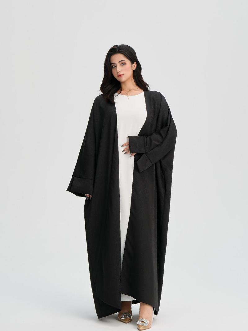 Women's Jacquard Split Sleeve Abaya Casual Cardigan, Modest V Neck Long Sleeve Open Front Abaya Dress for Daily Wear, Women's Islamic Clothing for All Seasons