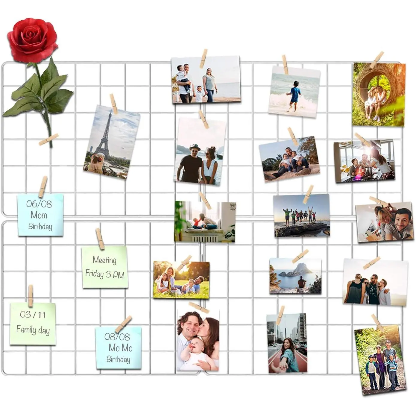 Wire Wall Grid Panel for Photo Display, DIY White Iron Picture Frames Collage for  Wall Decor, Foldable Multi Pictures Organizer with 12 Clips, 31'' X 24'' Inch. (2 Pack)