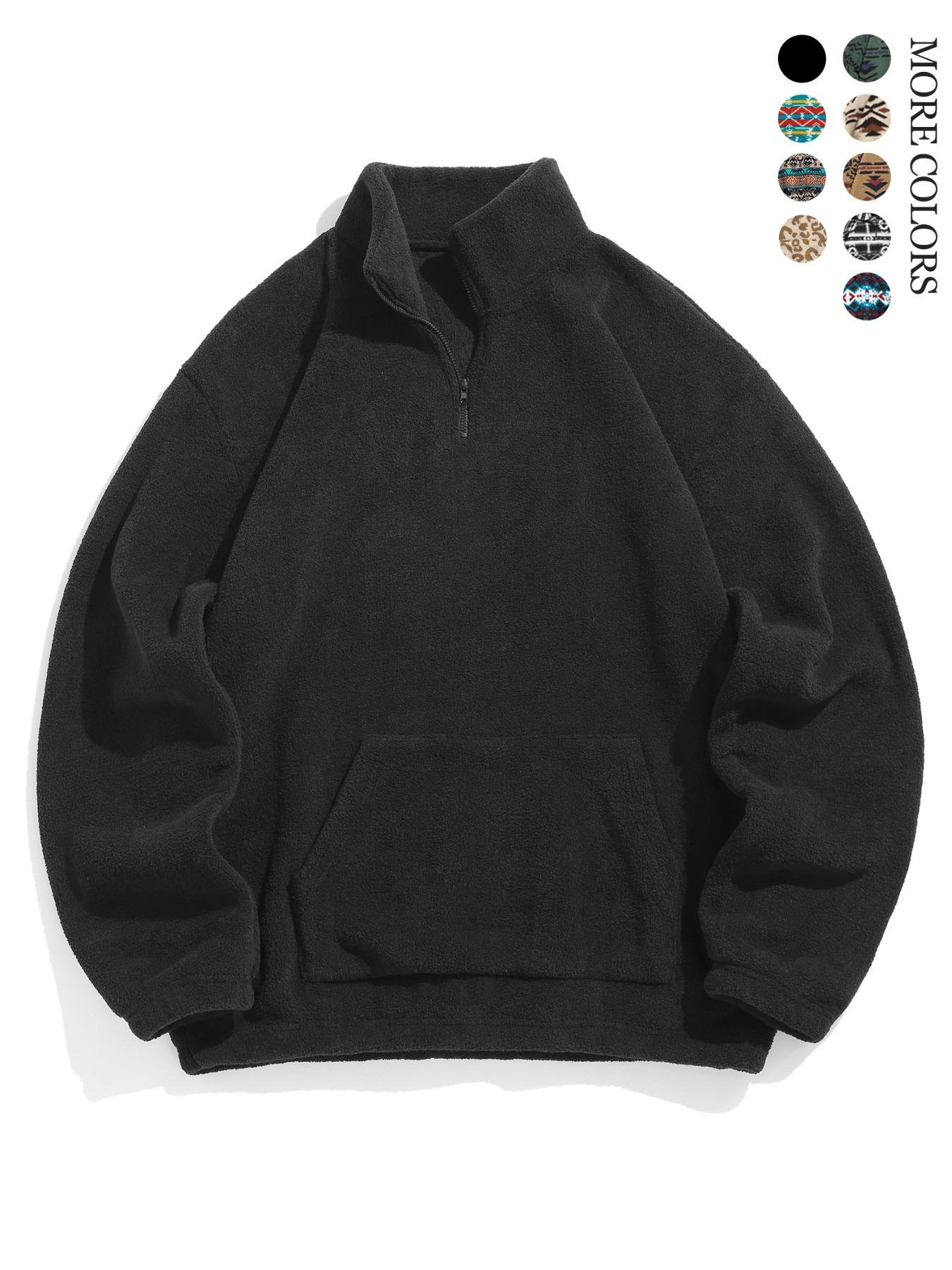 Men's Ethnic Pattern Drop Shoulder Zipper Sweatshirt, Regular Fit Casual Comfy Long Sleeve Stand Collar Pullover for Fall & Winter, Men's Clothes