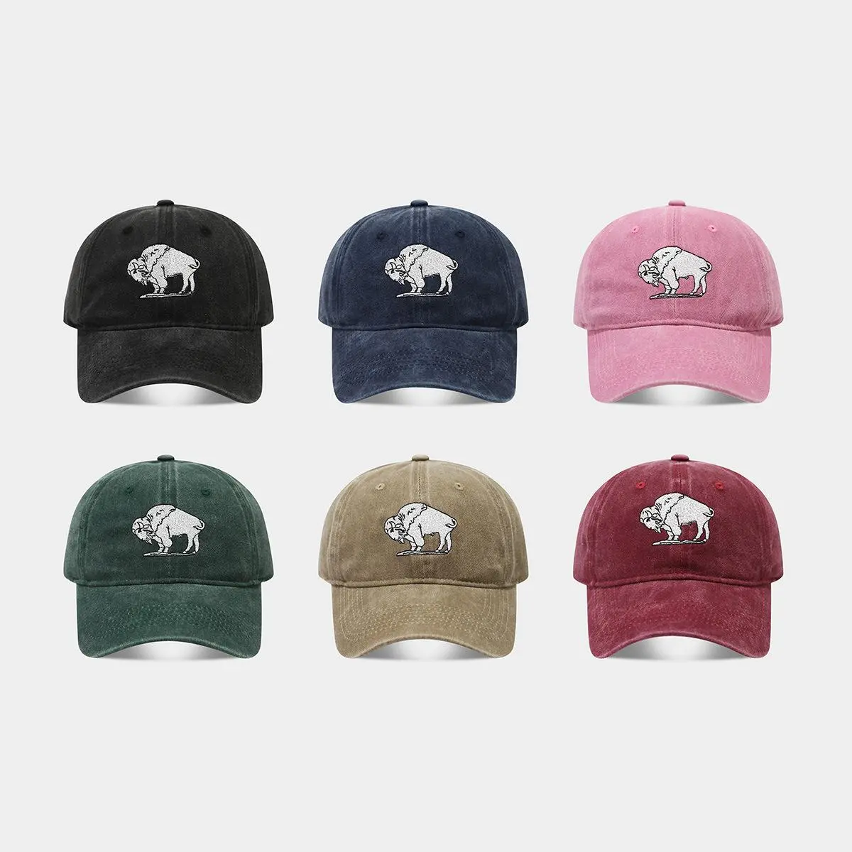 Vintage Washed Cotton Dad Hat for Men & Women, Minimalist Buffalo Embroidery Baseball Cap with a Low-Profile Unstructured Crown, Adjustable with Buckle, Visor Hat, Breathable Fabric, Minimalist Dad Hat, Bull Logo Hats