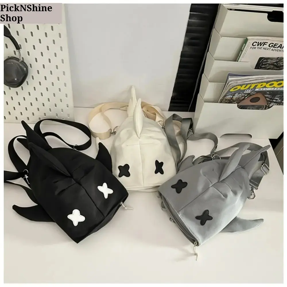 Quirky Shark Backpack & Crossbody Bag, Alt Streetwear Canvas Matching Bags for Couples & Besties, Y2K Aesthetic