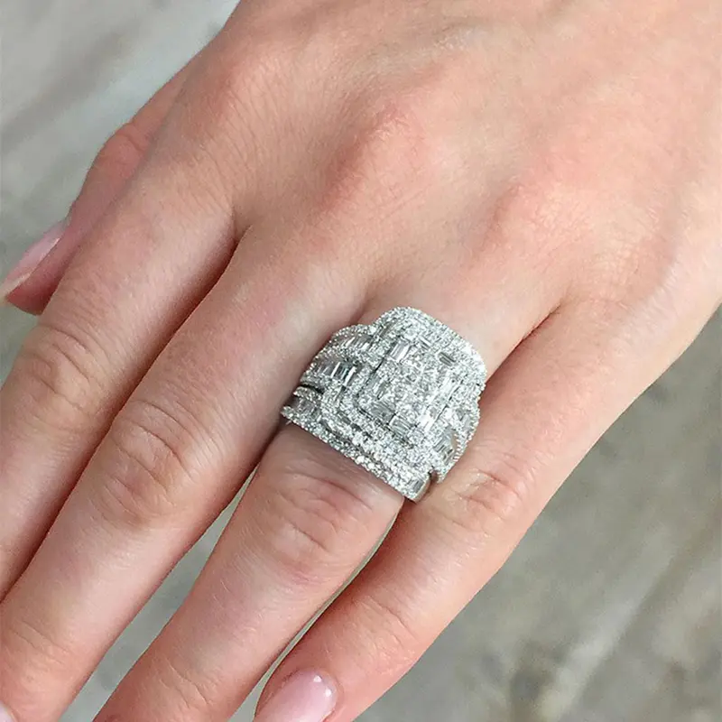 2 Pcs/Set Charm Cubic Zirconia Elegant Glittering Beautiful Rings For Women For Wedding Engagement Party Fashionable Jewelry Valentine's Day Gift