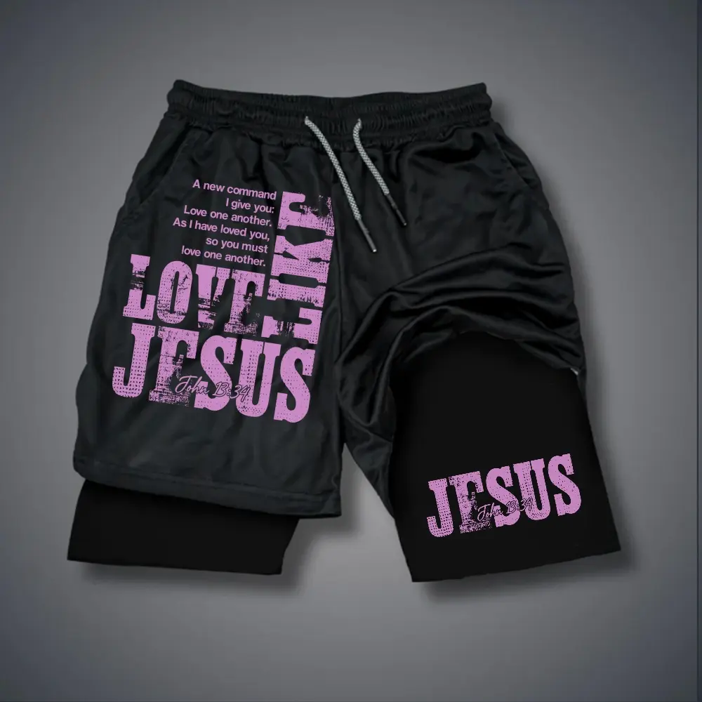 Christian Clothing Double-Layer Sports Shorts Graphic Shorts Black Shorts Camo Shorts Streetwear Shorts Men Outfits Men Short Shorts Vacation Outfits Shorts
