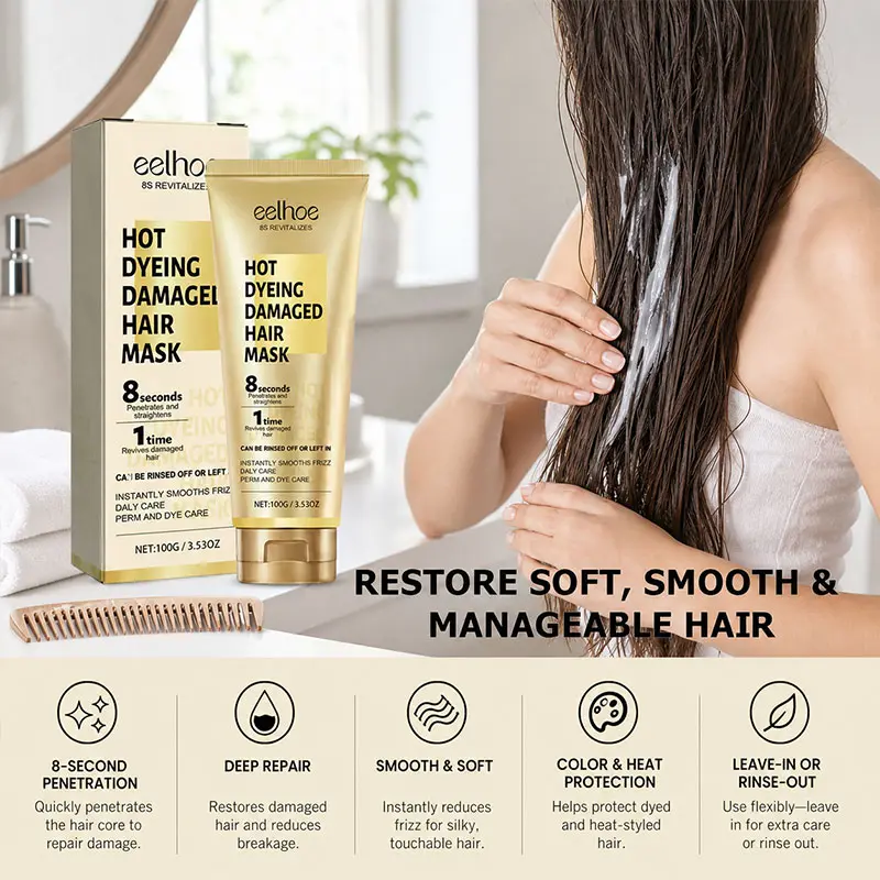 100G Keratin Moisturizing Hair Mask Intensive Haircare Daily Repairing Deep Conditioning Treatment for Damaged Hair from Perming Coloring Repairs Split Ends Reduces Frizz Smooths Silky Soft Hair