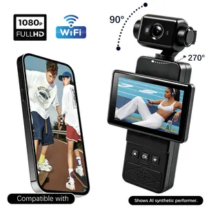 Pocket Vlogging Camera, 1080P HD Wearable Action Camera with 2.65" Rotating Screen, 270° Rotating Lens, WiFi Connectivity, Portable Video Recorder for Travel Vlogs, Hiking, Cycling and Daily Recording