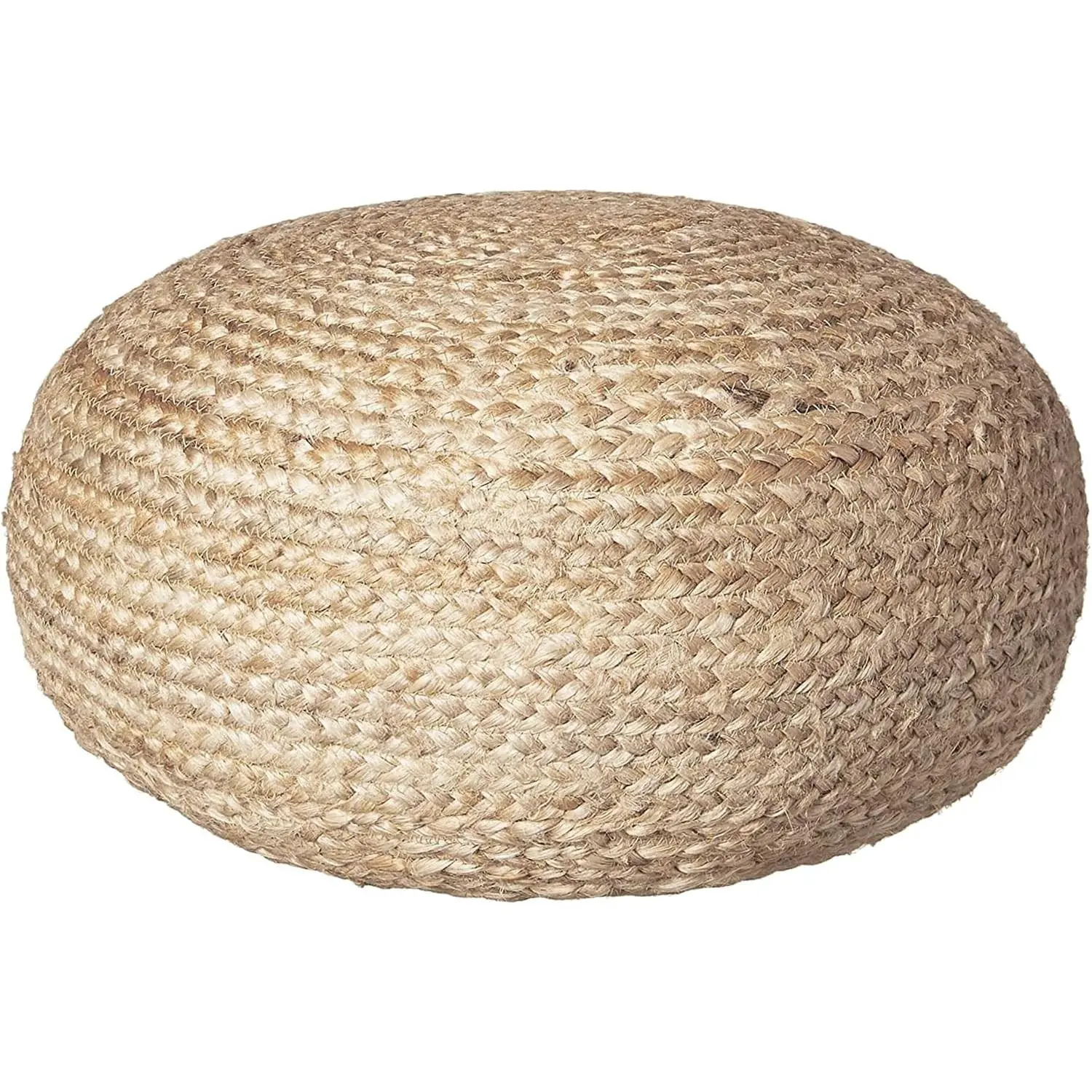 Round Shape Woven Texture Jute Pouf Ottoman Footrest, Multi-Use Single Seat Boho Casual Seating for Living Room, Bedroom, 19"x19"x10.5" Indoor Outdoor Furniture Decor