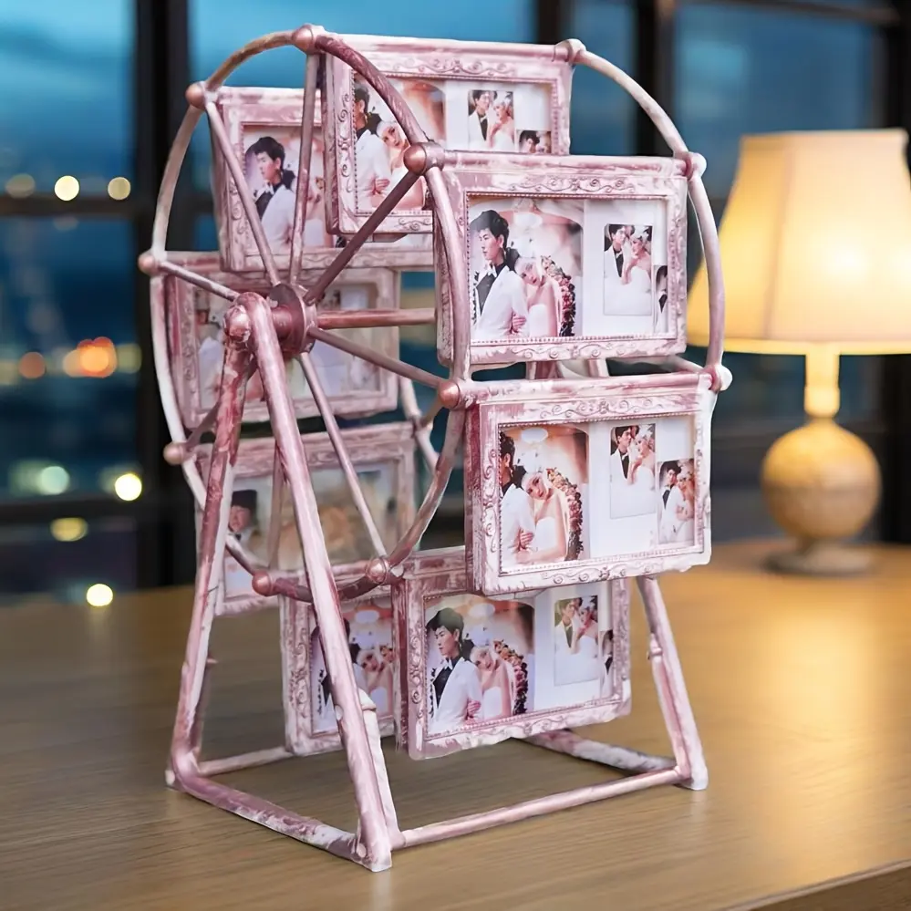 1pc Plastic Vintage Rotating Ferris Wheel Photo Frame Set - 8 4 In Frames, Living Room/Bedroom Desk Decor, Ideal Valentine's Day/Birthday Gifts, Rotates