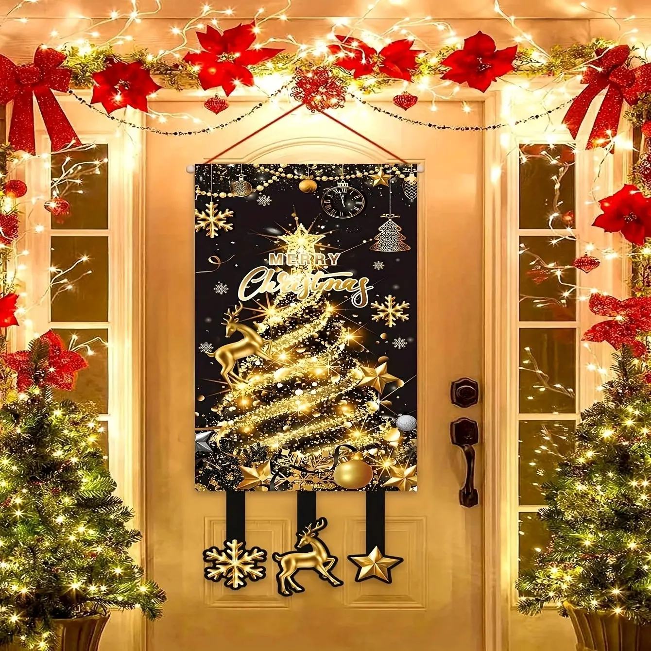 Christmas Theme Banner, Festive Holiday Decor, Santa Claus, Gingerbread Man, Snowman, Merry Christmas Slogan, Bright Colors, Festive Home Decoration, Door Wall Hanging