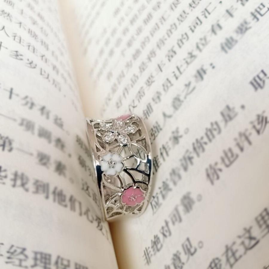 Engraved with love you to the moon and back Epoxy Diamond Lucky Romantic Cherry Blossom Ring Flower Wedding Engagement Eternal Ring